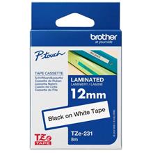 Brother P-Touch TZe-231 12mm, Beyaz üzeri Siyah, 8m, Laminasyonlu Etiket