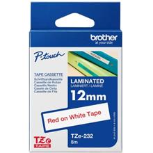 Brother P-Touch TZe-232 12mm Beyaz üzerine Kırmızı Laminasyonlu Etiket (TZe Tape)